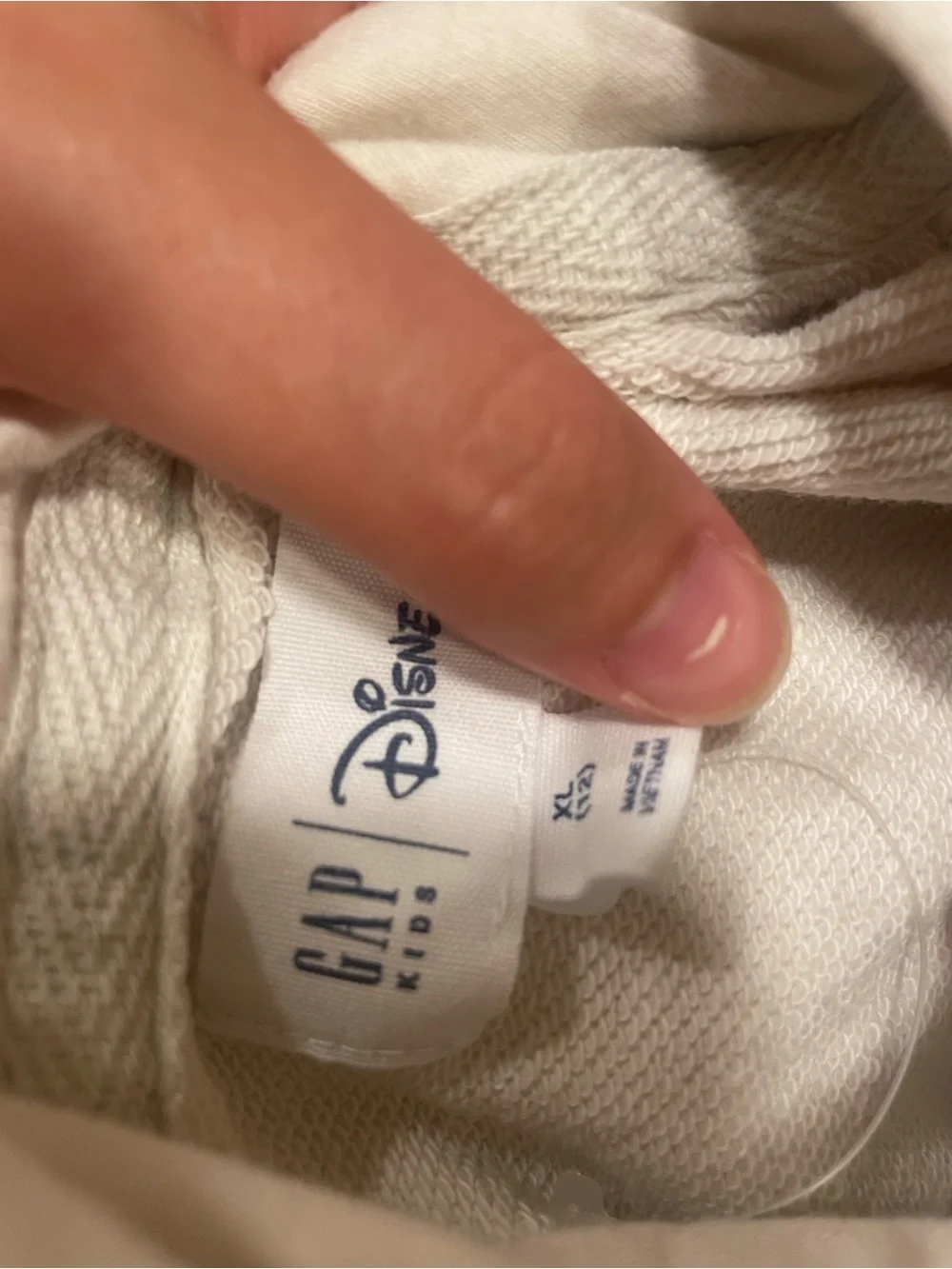 GAP Cream Hoodie with Red-Striped Mickey Sleeve Art